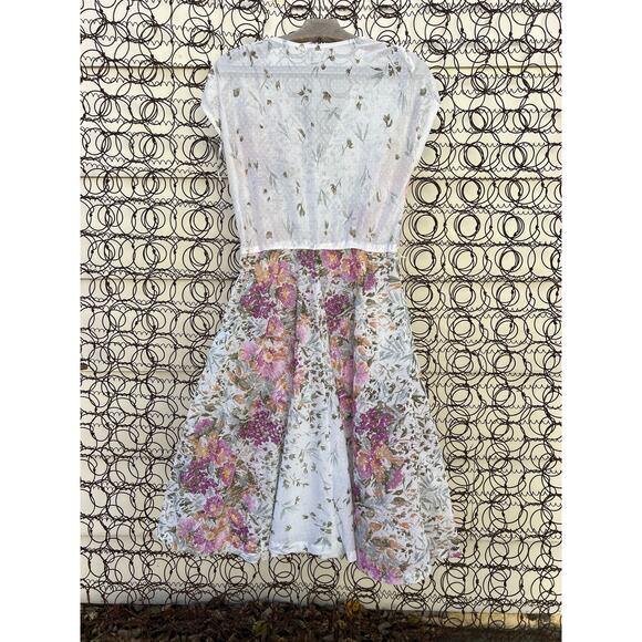 Vintage 80s Whimsy Sheer Floral Swiss Dot Wrap Front Dress - Picture 2 of 9